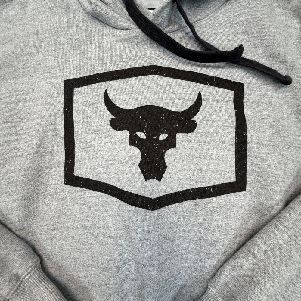 Under Armour Project Rock Warm Up Hoodie Mens 2XL Gray Brahma Bull Sweatshirt - Picture 9 of 10
